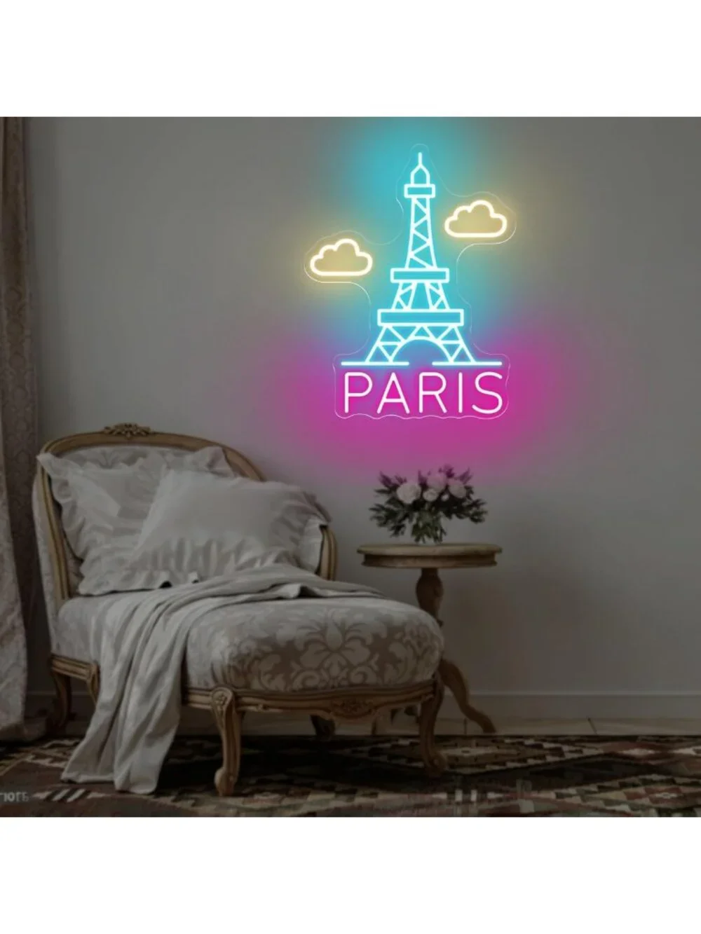 Eiffel Tower Neon Wall Light - Dimmable LED Paris Decor for Bedroom & Cafe